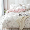 HighBuy Boho Floral Duvet Cover King Pink White Floral Cotton Coquette Bedding Comforter Covers King Lightweight Soft for Girl Garden Style Aesthetic Bedding Set with Zipper Closure