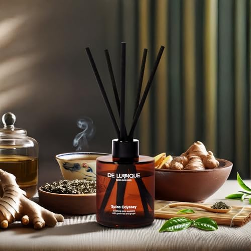 Spice Odyssey Scent Luxury Reed Diffuser – Aromatherapy Diffusers for Home with Green Tea, Ginger, Moss & Bergamot – Long Lasting Fragrance – 150ml