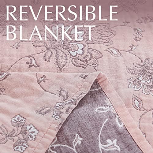 jinchan 100% Cotton Muslin Blanket Twin Boho Throw Blanket 60x80 Pink Multi