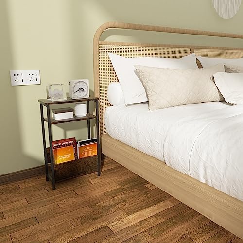 THUMEYE 7.1" Narrow Side Table for Small Spaces, 3 Tier Small End Table with Magazine Holder, Slim/Skinny Nightstand/Bedside Table for Living Room, Bedroom, 15.4" L x 24.2" H