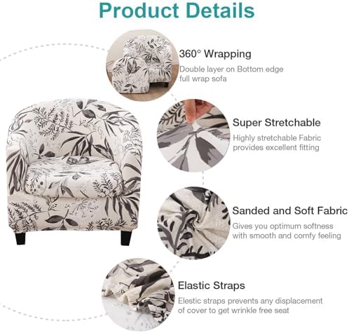 NILUOH Club Chair Slipcover 2 Piece Stretch Barrel Chair Covers Printed Tub Chair Slipcovers Soft Accent Armchair Sofa Protector for Living Room（Flowers 17）
