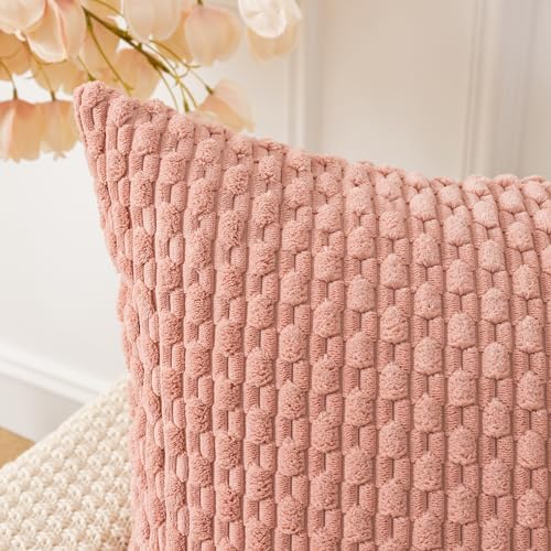 Kevin Textile Soft Corduroy 12"x20" Lumbar Pillow Covers 2 Pack, Baby Pink