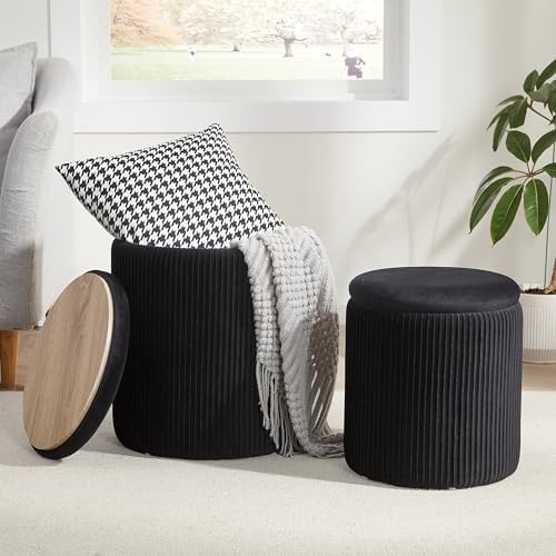Royal Windsor Round Ottoman with Storage Set of 2, Storage Vanity Stool