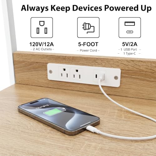 Fixwal Night Stand with Charging Station, Led Nightstand, 2 Fabric Drawers
