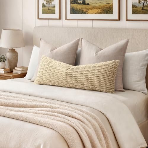 MIULEE Lumbar Corduroy Throw Pillow Cover for Bed 14x36 Tan