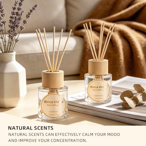 Reed Diffuser Set Lavender & Linen Natural Scent Theme Oil Diffusers with Sticks for Home Office Bathroom Aromatherapy Decor 1.69oz x 2
