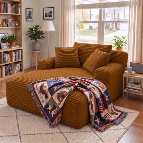 66" Chaise Lounge Chair Indoor, Corduroy Upholstered Reading Chair Oversized Boneless Chair with Deep Seat, Cloud Lounge Chair with 3 Pillows for Living Room, Bedroom, No Assembly Required