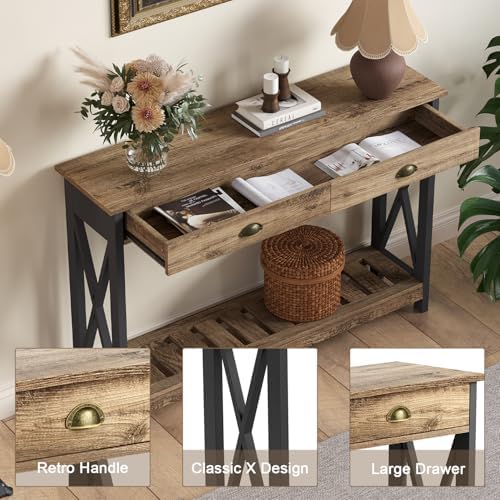 ChooChoo Farmhouse Console Table with Drawer for Entryway with X Supports
