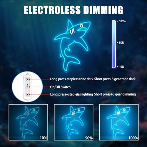 Shark Neon Sign, Dimmable LED Wall Light for Bedroom, Boys Room or Man Cave, Shark Wall Decor Night Light, Ocean-Themed Birthday or Christmas Gift
