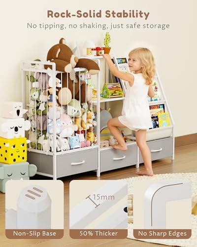 Kids Bookshelf and Toy Storage Organizer - 3-Tier Sling Bookcase, 47.2" W