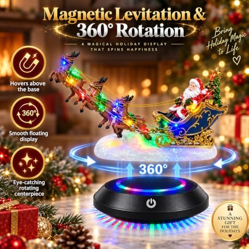 Floating Santa Sleigh with Reindeer, Magnetic Levitation Christmas Decor
