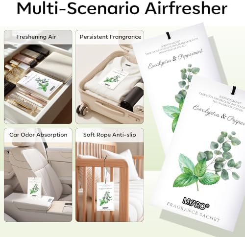 MYARO 12 Pack Eucalyptus Mint Scented Sachets, Closet Deodorizer Freshener