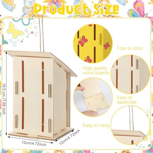 Fiwochic Butterfly House Kits for Kids, Makes 24 DIY Classroom Crafts Project and Learning Activities for Kids