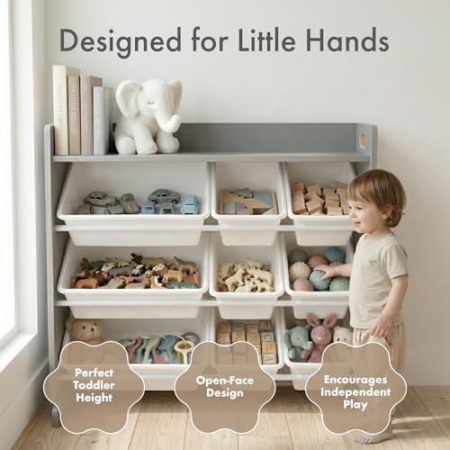 Humble Crew Kids Toy Organizer with Display Shelf, 9 Bins, 3 Tier Storage