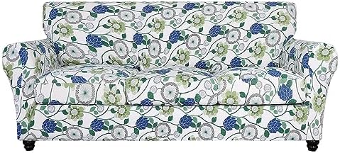 SearchI Stretch Sofa Cover Printed Couch Cover, Floral Pattern 4 Pieces Sofa Slipcover with 3 Separate Cushion Cover, Washable Furniture Protector for Living Room(Sofa, Green Flowers)