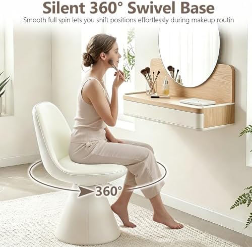 Modern Upholstered Vanity Stool Chair, Comfy PU Leather Ottoman Stool