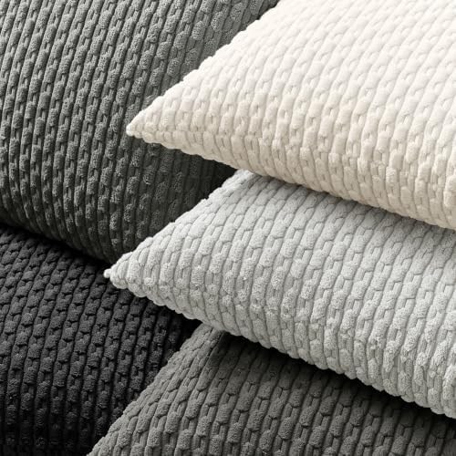 Kevin Textile Soft Corduroy 16x16 Inch Pillow Covers 2 Pack, Dark Grey