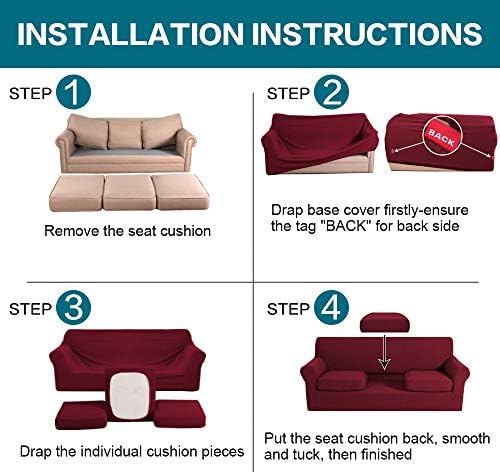 Turquoize 4 Piece Sofa Covers For 3 Cushion Couch Sofa Slipcover Soft Couch Cover For Dogs-Washable Sofa Furniture Covers With 3 Individual Large Cushion Covers Feature Thick Fabric(XL Sofa, Burgundy)