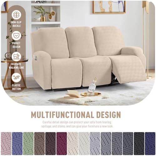 KinCam Recliner Sofa Covers, Stretch Reclining Cover, Vanilla
