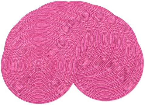 SHACOS Round Placemats Set of 8 Braided Cotton Polyester Table Placemat 15 inch Circle Place Mats for Kitchen Dining Table Holiday Party (Hot Pink, 8)