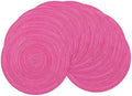 SHACOS Round Placemats Set of 8 Braided Cotton Polyester Table Placemat 15 inch Circle Place Mats for Kitchen Dining Table Holiday Party (Hot Pink, 8)
