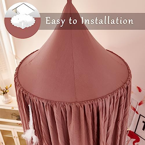 Princess Decor Canopy for Kids Bed, Soft and Durable Bed Canopy for Girls Room Tent Canopy Dreamy Mosquito Net Bedding, Children Reading Nook Canopies Indoor（Red Bean）