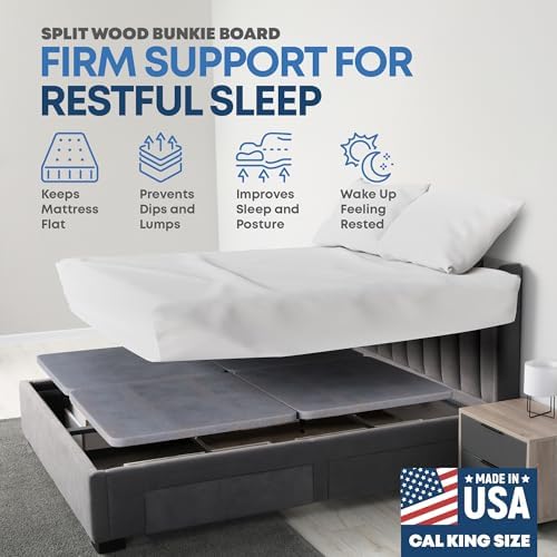 Greaton, 1.5-Inch Split Wood Bunkie Board California King Size, Under Mattress Support, Fits Bed Frames, bunk beds, Fully Assembled, Breathable Fabric Cover, Replaces Bed Slats or Box Spring