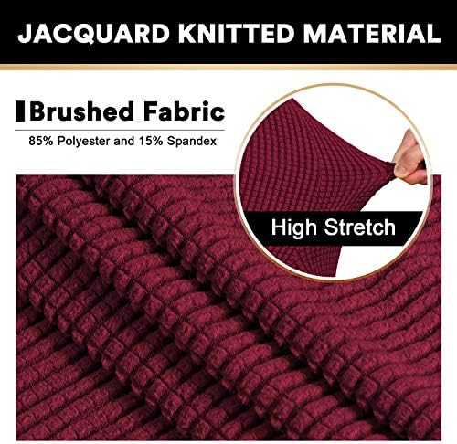 PrinceDeco Stretch Loveseat Sofa Cover Slipcover Couch Cover for 2 Cushion Sofa Washable Sofa Cover for Pets Friendly Furniture Protector Covers with Non Slip Bottom(Loveseat, Burgundy Red)