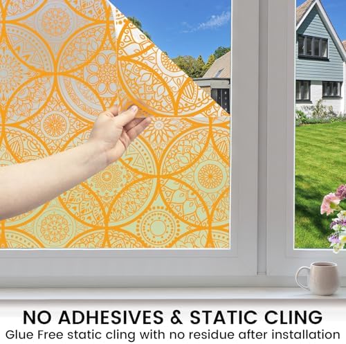 DKTIE Boho Stained Glass Look Window Privacy Film 17.7" x 118.1"