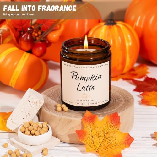Auelife Fall Candles, Pumpkin Latte Scented Candle – Fall Soy Candle for Home | Autumn Aromatherapy Candles| Pumpkin Scented for Autumn Home Décor & Cozy Gift for Women