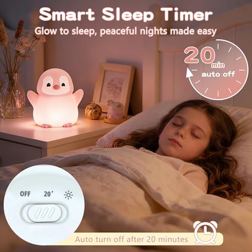 FAMIDUO Penguin Night Light for Kids, Silicone LED Squishy Touch Lamp