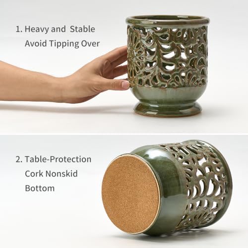 6.8" Ceramic Kitchen Utensil Holder, Utensil Crock, Green