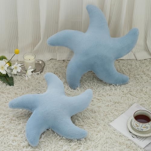 Starfish Pillow, 19.6" Cute Aesthetic Room Decor Accent Pillows, Grey Blue