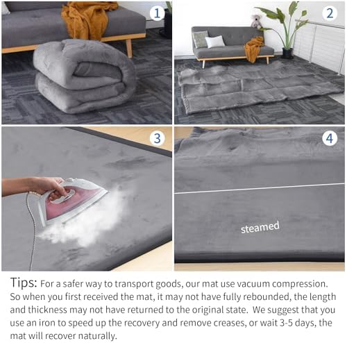Huloo Sleep Play Mat for Babies Toddlers,1.3" Thick Elasti-Foam Anti-Fall Cushion Mat for Kids Room,28×72 Bedroom Bedside Rugs,Water-Repellent Soft Coral Velvet,Non-Slip(Dark Grey)