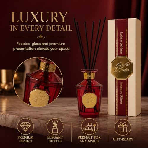 VANGIE Luxury Reed Diffuser for Home | Red Passion | Warm, Woody & Fruity Scent | Elegant Red Glass Bottle with Rattan Reeds | Long-Lasting Home Fragrance | 100 mL