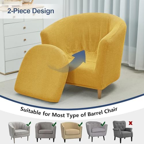 NILUOH Club Chair Slipcover 2-Piece Stretch Barrel Chair Covers Jacquard Tub Chair Slipcovers Soft Armchair Sofa Covers for Living Room
