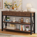 FATORRI Console Table for Entryway, 54.72 Inch Long Farmhouse Sofa Table with 3 Drawers for Living Room, Wood and Metal Hallway Tables with Storage and Couch Tables Behind Sofa, Medium Walnut