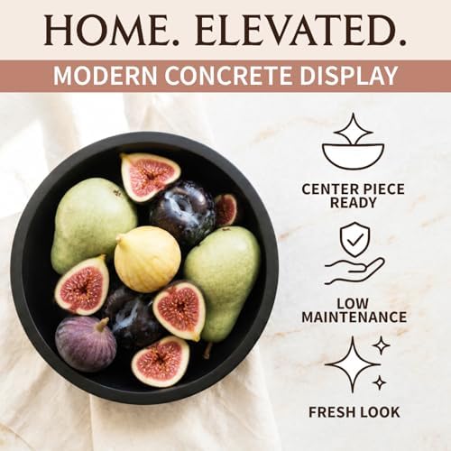 Concrete Fruit Bowl – Large Decorative Pedestal Bowl for Kitchen Counter, Entryway, or Coffee Table – Modern Catch – All Key Bowl – Heavyweight Centerpiece for Home Decor (Black)