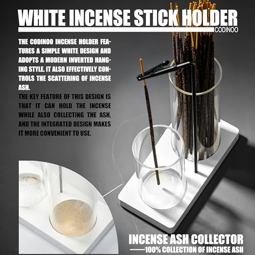 2 in 1 Incense Holder for Sticks Incense Burner Holder with Storage,Glass Upside Down Incense Holder for Sticks with Glass Ash Catcher for Meditation Yoga Spa Room Home Decor[White]