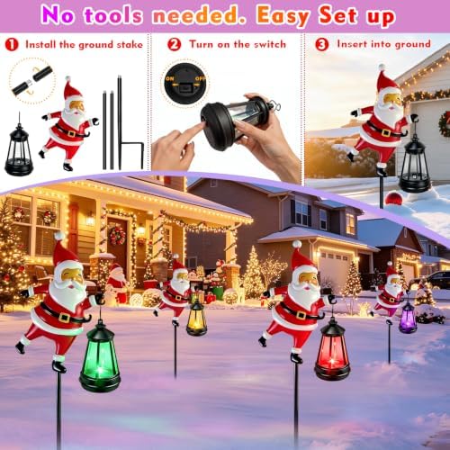 EDOF Christmas Decorations Santa Claus Garden Stake with Solar Lights Multicolor,Christmas Decor Outdoor for Women,Rustic Santa Claus Christmas Lights Yard Metal Stakes for Lawn Garden Porch