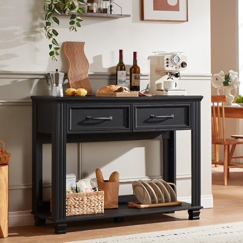 SAVOR LIFE 46" Farmhouse Console Table with Drawers, Black Entryway Table
