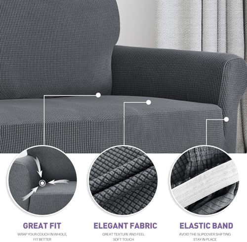 ZNSAYOTX Stretch Oversized Couch Cover Universal Sofa Covers for Living Room Dogs Pet Furniture Protector Spandex Extra Large Sofa Slipcovers with Anti Slip Foam Sticks (Dark Grey, XL Sofa)