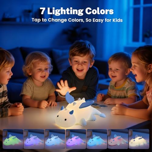 AVEKI Blue Dragon Night Light, Cute Baby Lamp Gifts for Kids Boys Girls