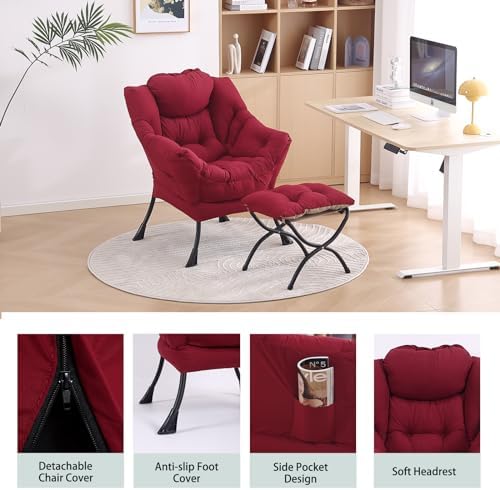 LITA Lazy Chair with Ottoman, Comfy Accent Reading Chair