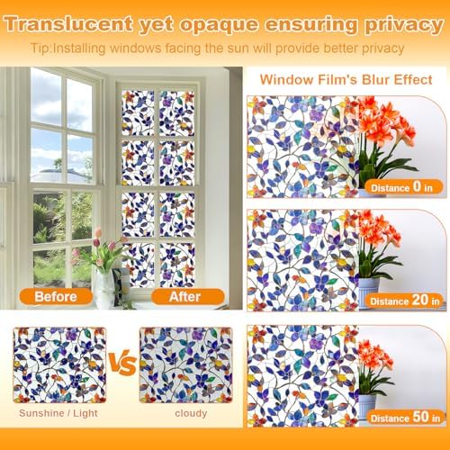 Frosted Privacy Window Film Static Cling Decorative Glass Film45.2x78.7in