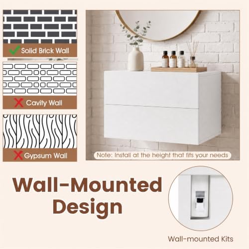 GIANTEX Floating Nightstand, Wall-Mounted Bedside Table with 2 Drawers