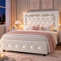 Twin Size Bed Frames, Upholstered Bed with Diamond Headboard,White