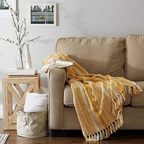 DII Braided Striped Throw Blanket, Honey Gold on Cream, 50x60 (Pack of 12)