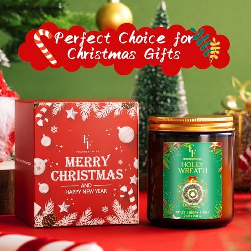 Christmas Candle, Balsam Cedar Scented Candles for Home, Holiday Candles Natural Soy Candle, Aromatherapy Candle 7 oz Jar Candles Christmas Gift for Women Men