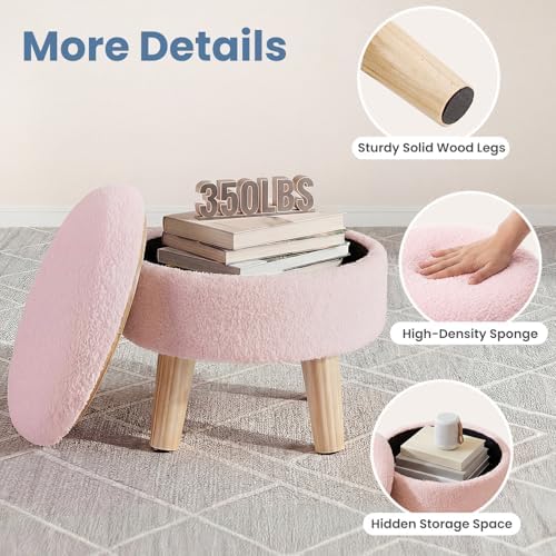 DUMOS Small Storage Ottoman Foot Stool, Round Foot Rest for Living Room